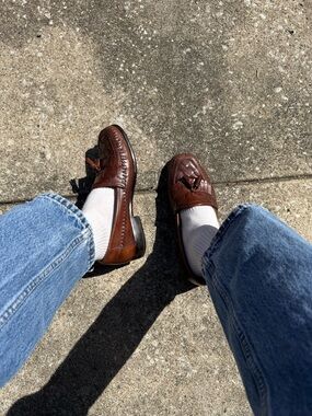 Vtg Giorgio Brutini Woven Brown Italian Leather Tassel Loafers